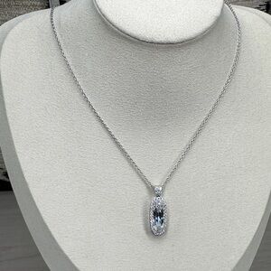 Elongated Cubic Zirconia Pendant on 18” Cable Chain Necklace 925 Sterling Silver